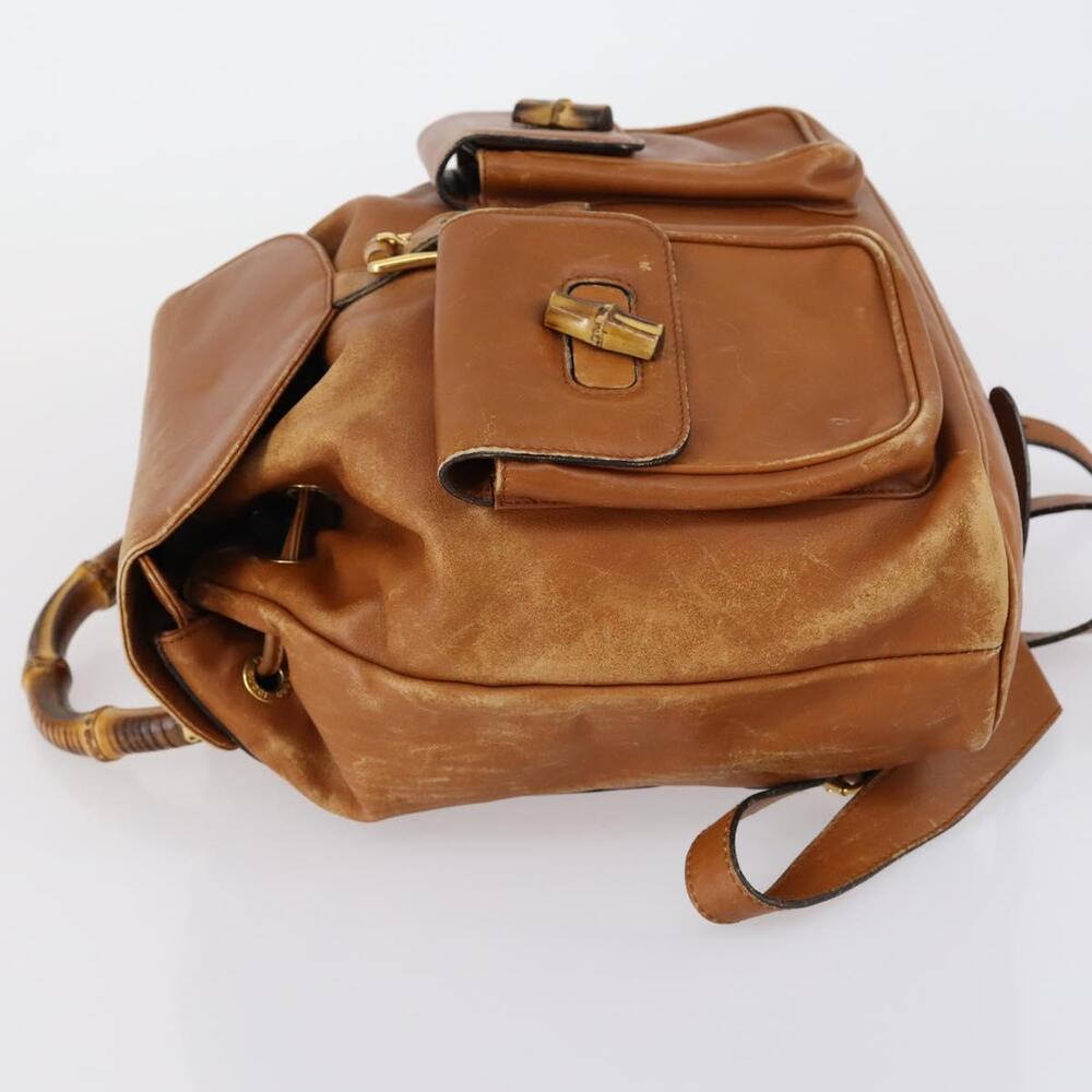 GUCCI Bamboo Backpack Leather Brown Gold 003 1998 0016 Auth 153308 - Picture 4 of 16